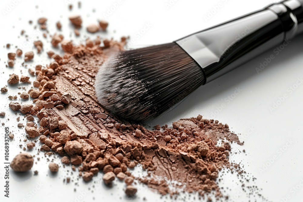 Makeup Brush With Powder on a Light Background