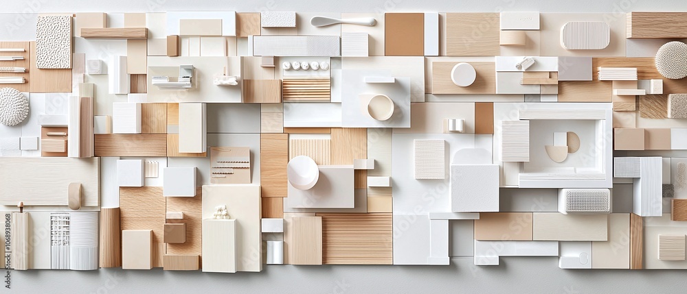 Abstract Geometric Pattern with Wood and White Elements. Abstract Geometric Pattern with Wood and White Elements.