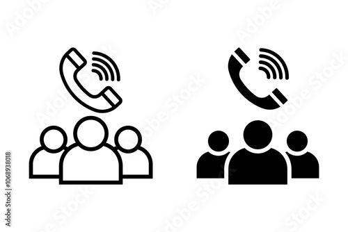 Conference call icon sheet, simple trendy flat style line and solid Isolated vector illustration on white background. 