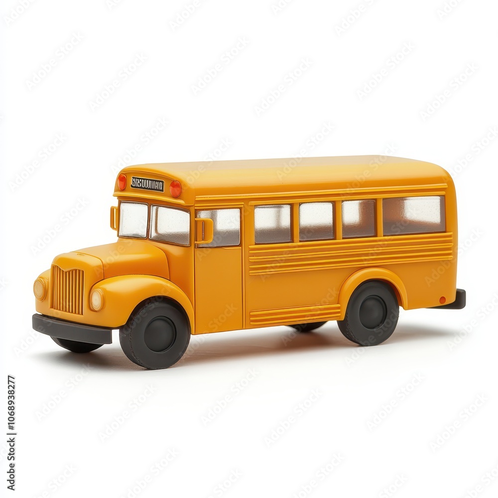 Sunny day with parked yellow school bus, clear detail, isolated on white background Sunny day with parked yellow school bus, clear detail, isolated on white background
