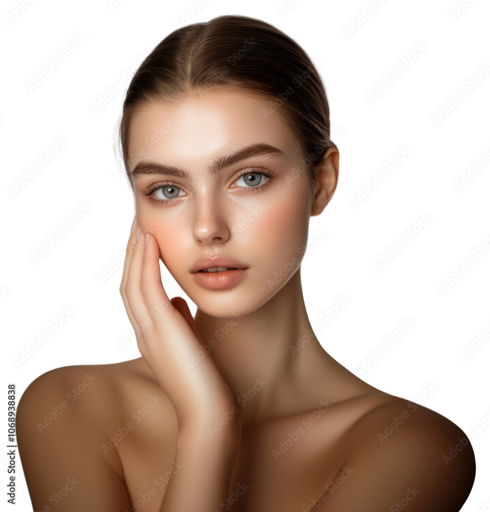 PNG A woman gently touch one side of her cheekbone photography background portrait. PNG A woman gently touch one side of her cheekbone photography background portrait.