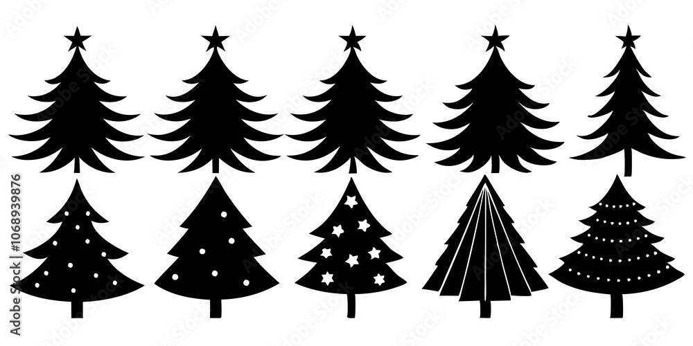 Obraz premium 10 Silhouette Christmas Tree Vector, Silhouette Christmas Tree Vector, Christmas Tree Silhouette Vector