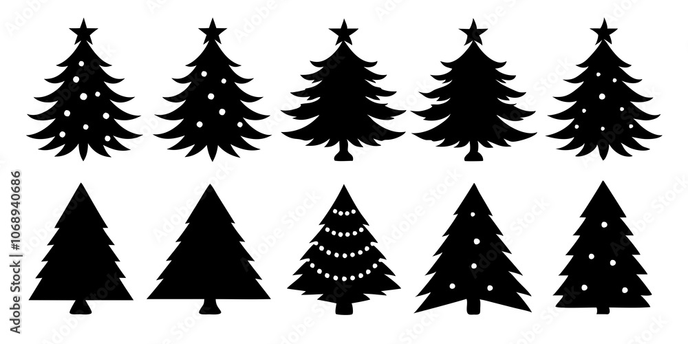 Fototapeta premium 10 Silhouette Christmas Tree Vector, Silhouette Christmas Tree Vector, Christmas Tree Silhouette Vector