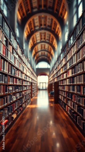 Abstract blurred public library interior space books library room