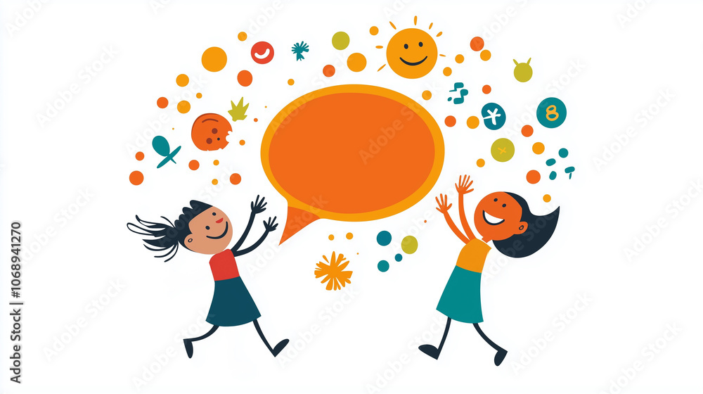 Happy children and blank dialog bubbles Happy children and blank dialog bubbles