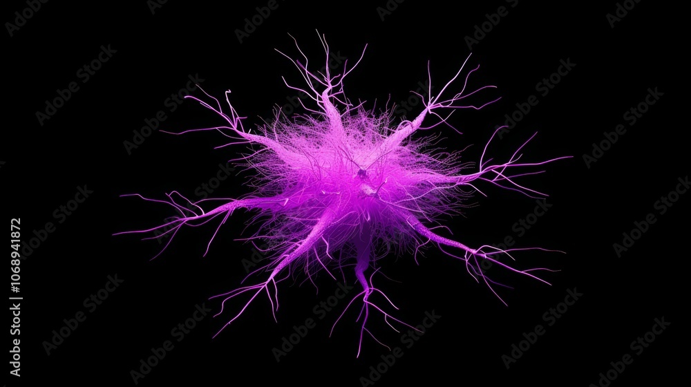 Close-up of neuron with glowing purple pink colors human brain cells medical science
Close-up of neuron with glowing purple pink colors human brain cells medical science
