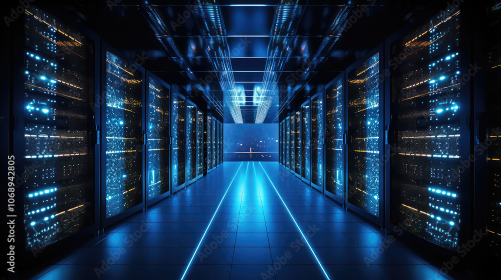 Futuristic Data Center Corridor Illumination Futuristic Data Center Corridor Illumination