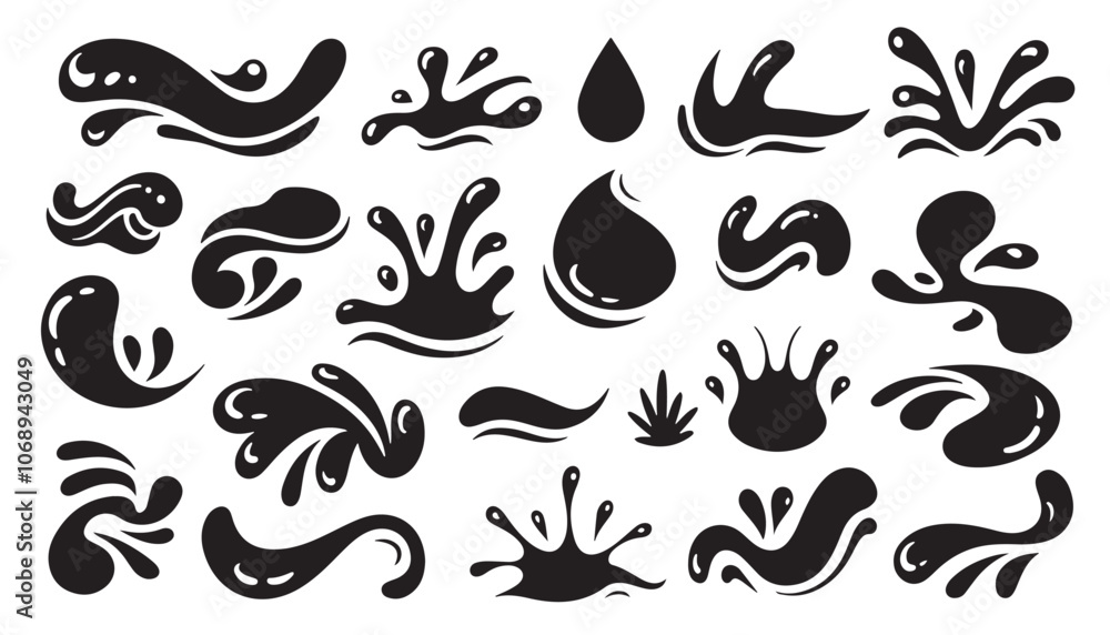 Water Splash Shape Collection - Diverse Abstract Fluid and Droplet Vector Water Splash Shape Collection - Diverse Abstract Fluid and Droplet Vector