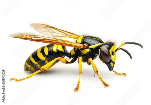 Yellow and Black Striped Wasp in Detailed View