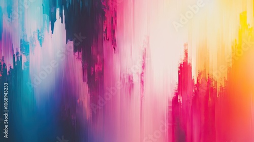 Vibrant pixel sorting creates an ethereal abstract background, perfect for banners, posters, and ads. This glitched error effect adds a unique touch to your designs. Copy space included.