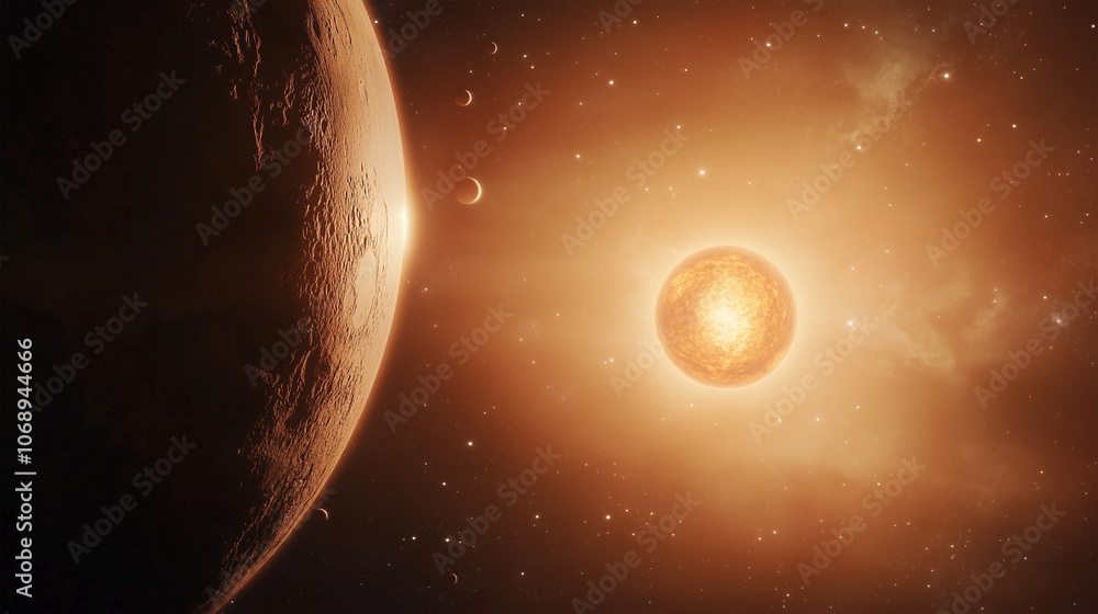 Naklejka premium A planet with a sun in the background