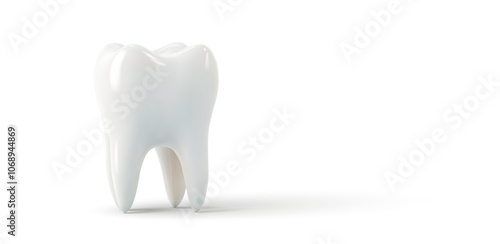 Vector illustration of a realistic white 3D tooth, symbolizing dental health, oral hygiene, and medical care. Ideal for themes of dentistry, healthcare, and dental care services