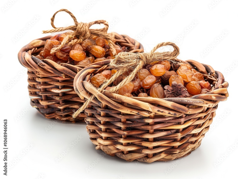 Baskets of Dried Fruits on White Background Baskets of Dried Fruits on White Background