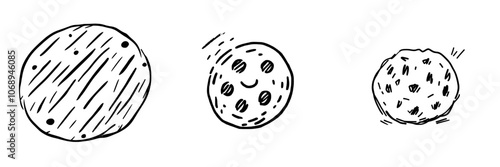 An illustration of chocolate crumbs on a cookie with a flat icon hand drawn in a flat style