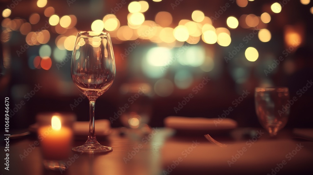 Candlelit Ambiance Wine Glass Sparkling Lights Dinner Setting Candlelit Ambiance Wine Glass Sparkling Lights Dinner Setting