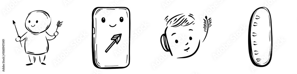 Icon illustration of outgoing calls with hand drawn outline
