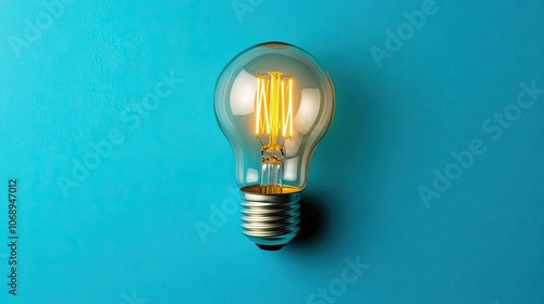Vintage light bulb with a blue background, creating a nostalgic atmosphere. The vintage light bulb emphasizes a classic design, making it ideal for creative projects with ample copy space.