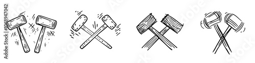 The modern chiseling tools illustration is hand drawn in outline form