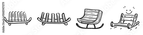Hand drawn wooden sled illustration isolated on white