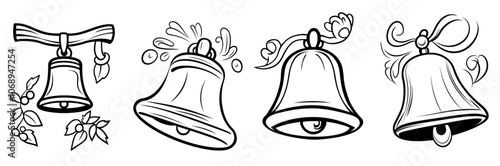 Icon of a notification bell in a solid black fill | Useful for UI, UX, web design and apps | Christmas, holiday season |