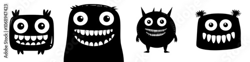 Creepy cartoon creature with fearful features and gestures, with a big horrible yes, a cartoon character monster and a fearful face and gestures
