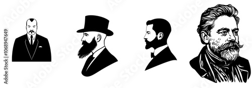 Black and White Illustration of a Mustache - Black and White Icon - Modern Illustration