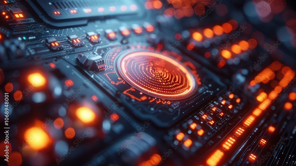 Obraz premium Futuristic Circuit Board with Glowing Elements