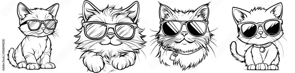 Obraz premium Animated Japanese Bobtail cat wearing sunglasses
