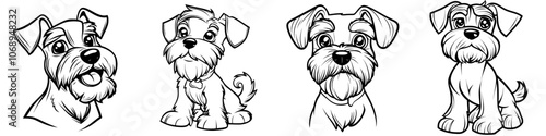 An icon of a black and white smiley schnauzer puppy head. Isolated on white background.