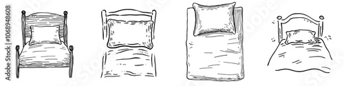 Hand drawn outline of a single bed isolated in a modern setting