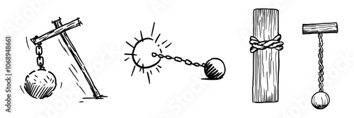 A hand drawn illustration of a morning star mace or flail
