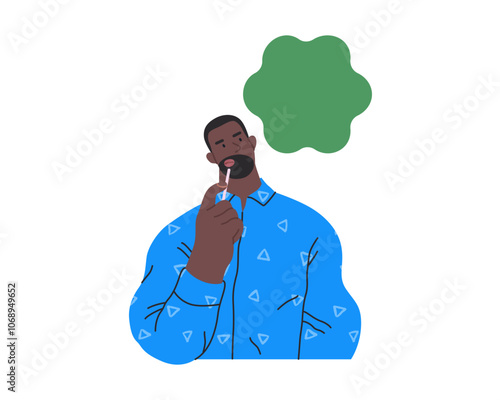 Thinking people, modern flat vector concept illustration- man standing thoughtfully, looking upwards, bubble near his head Metaphor for reflection, analysis, introspection, contemplation, deep thought