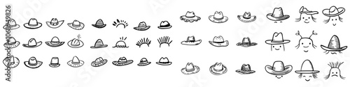 An isolated sombrero on a white background. Drawn in black and white. Simple outline style. You can change the colors as you wish.