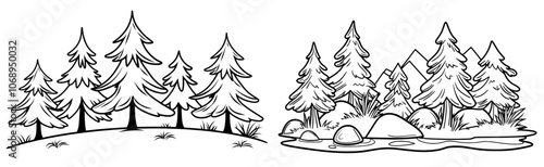 Various silhouettes of Tamarack trees.