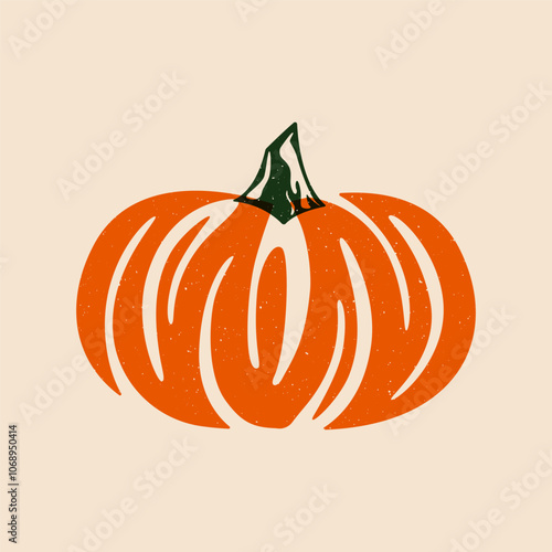 Abstract pumpkin. Cartoon traditional thanksgiving food fall holiday celebration, flat vegetable harvest festival decoration risograph linocut effect. Vector illustration