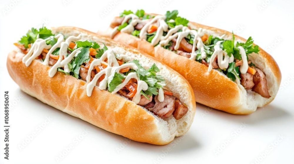 Set of Banh Mi, isolated on white background, realistic style, detailed texture, food shot Set of Banh Mi, isolated on white background, realistic style, detailed texture, food shot
