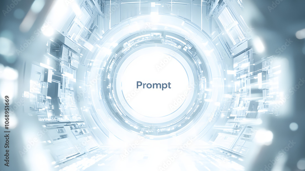 White fruturistic AI prompt illustration. High-tech background concept. Ready to use command prompt box White fruturistic AI prompt illustration. High-tech background concept. Ready to use command prompt box