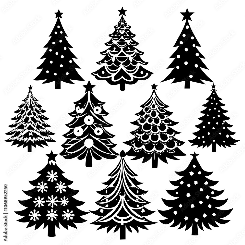 Obraz premium 10 Silhouette Christmas Tree Vector, Silhouette Christmas Tree Vector, Christmas Tree Silhouette Vector
