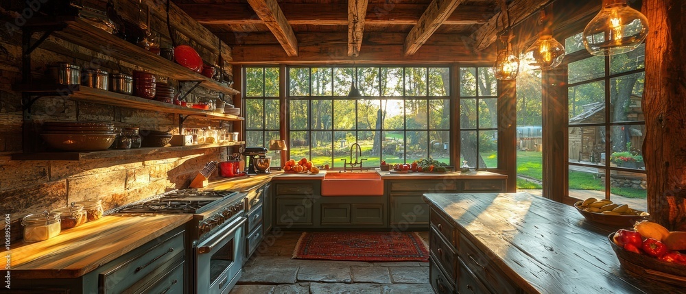 Rustic Kitchen with Large Windows and Natural Light Rustic Kitchen with Large Windows and Natural Light