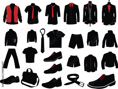 A vector illustration showcasing a set of men's wearables, including a variety of clothing and accessories for both casual and formal styles.