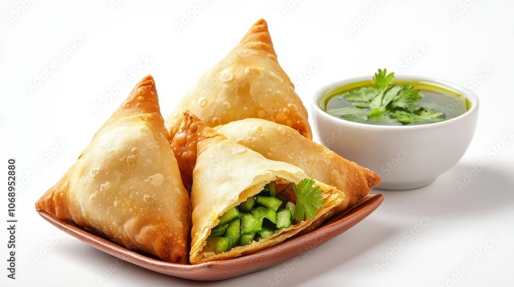 Set of Samosa, isolated on white background, realistic style, detailed texture, food shot Set of Samosa, isolated on white background, realistic style, detailed texture, food shot