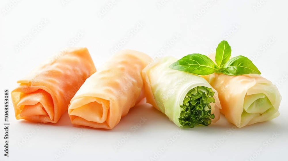 Set of Spring Rolls, isolated on white background, realistic style, detailed texture, food shot Set of Spring Rolls, isolated on white background, realistic style, detailed texture, food shot