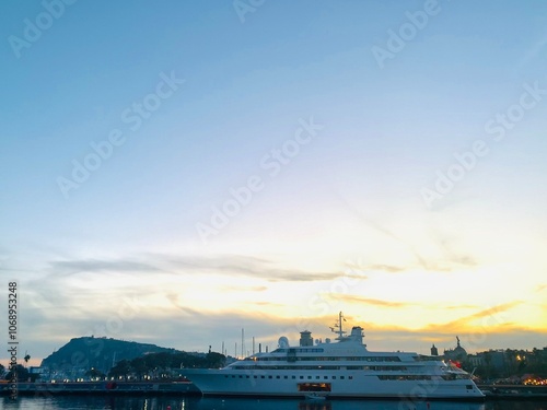 ship at sunset photo