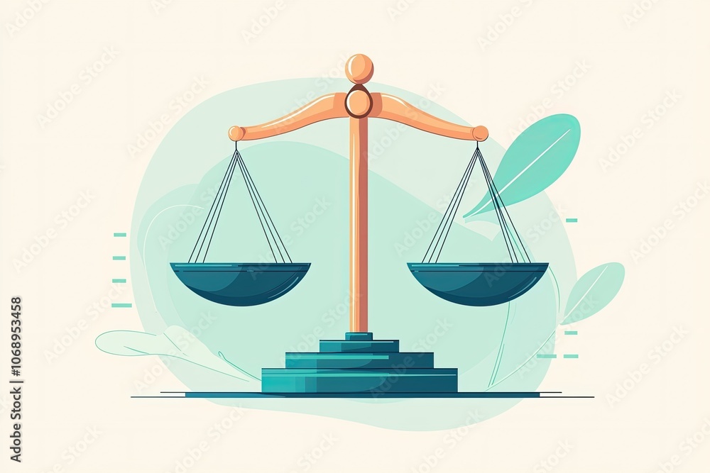 Illustration of balanced scales symbolizing justice and fairness. Illustration of balanced scales symbolizing justice and fairness.