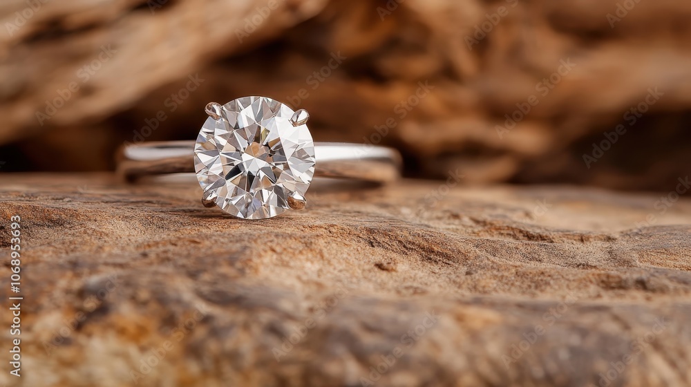 A beautiful diamond ring with a sparkling gemstone is elegantly placed on a rustic wooden surface, representing a blend of nature and sophistication in design. A beautiful diamond ring with a sparkling gemstone is elegantly placed on a rustic wooden surface, representing a blend of nature and sophistication in design.