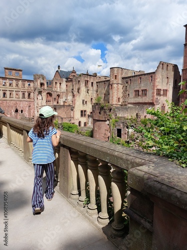 Girl looking at Heidelberg Castle Germany