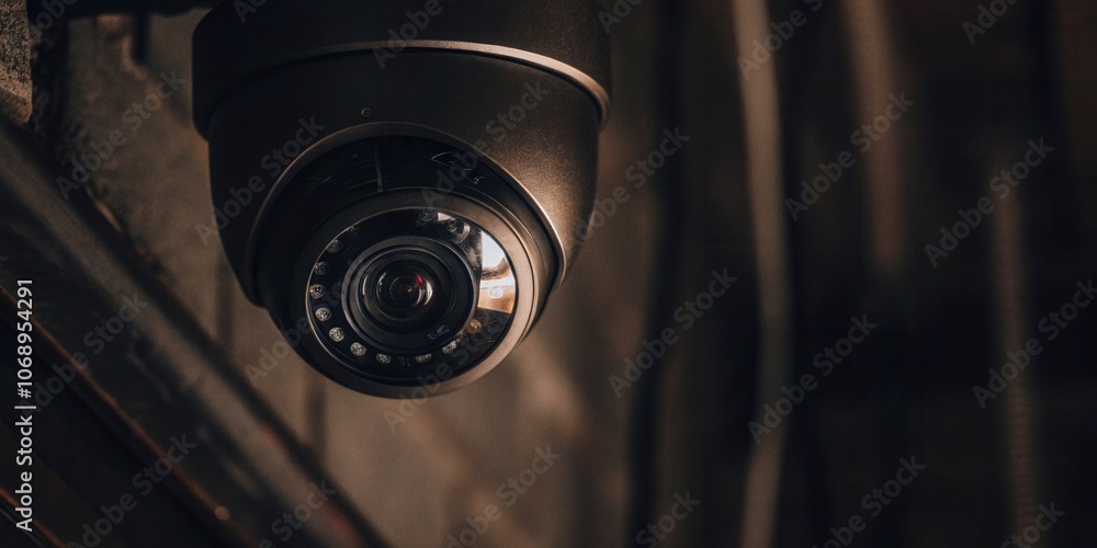 Close-Up of Modern Surveillance Camera Indoors Close-Up of Modern Surveillance Camera Indoors