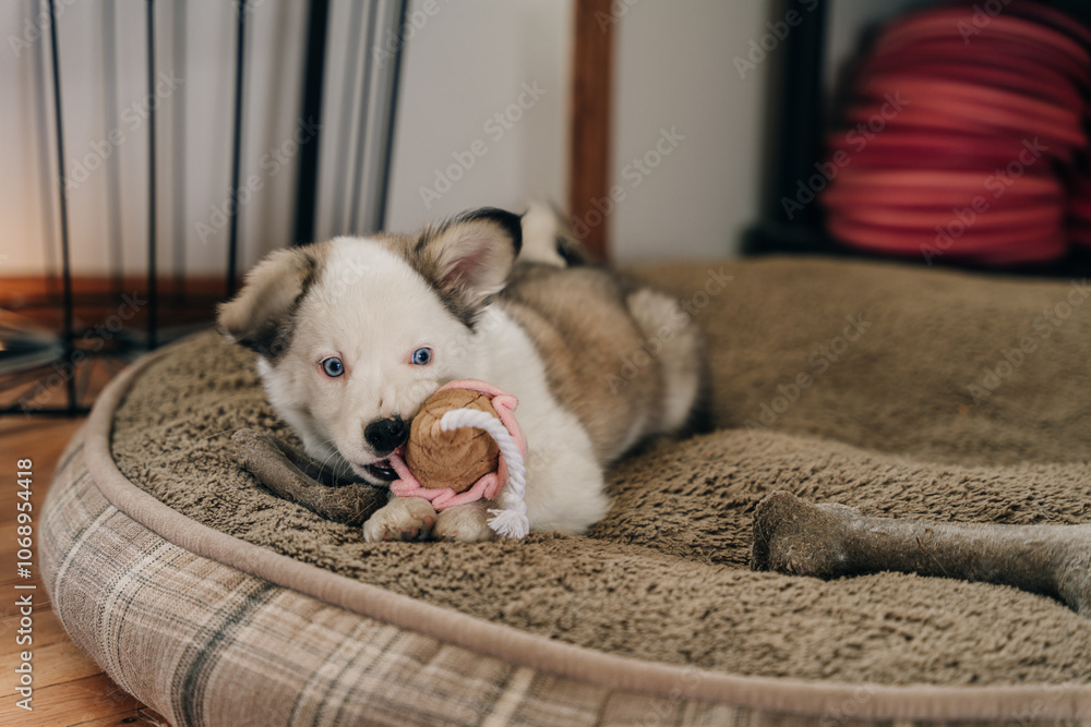 Fototapeta premium black and white puppies playing