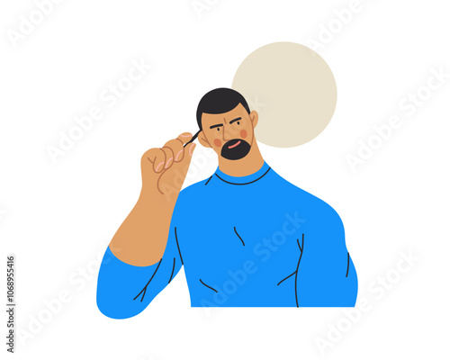 Thinking people, modern flat vector concept illustration- man standing thoughtfully, looking sideways, bubble near his head Metaphor for reflection, analysis, introspection, contemplation, deep