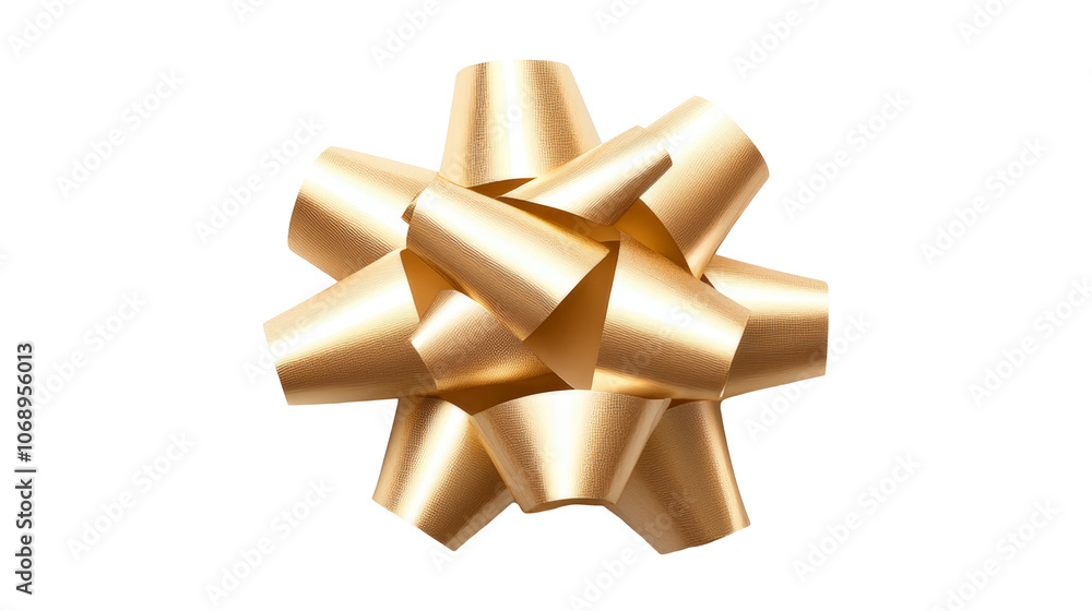 Decorative golden gift bow  on transparent background